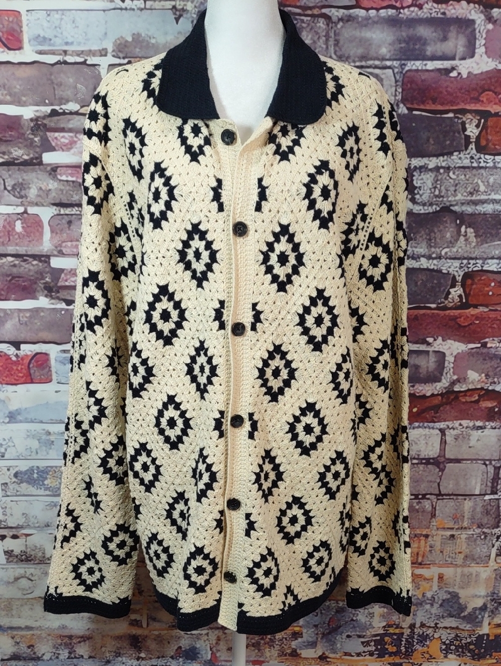 Scotch & Soda Geometric Pattern Crochet Knit Cardigan